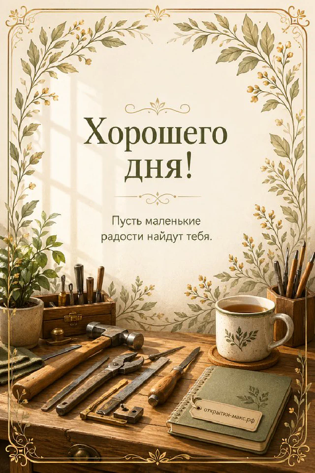 Открытка с персиковыми розами и голубым конвертом на светлом фоне с хрустальными каплями и лепестками — вариант 3