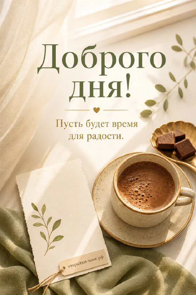 Подснежники, голубые крокусы и жёлтые цветы на фоне светлого неба с надписью Доброго дня — вариант 3