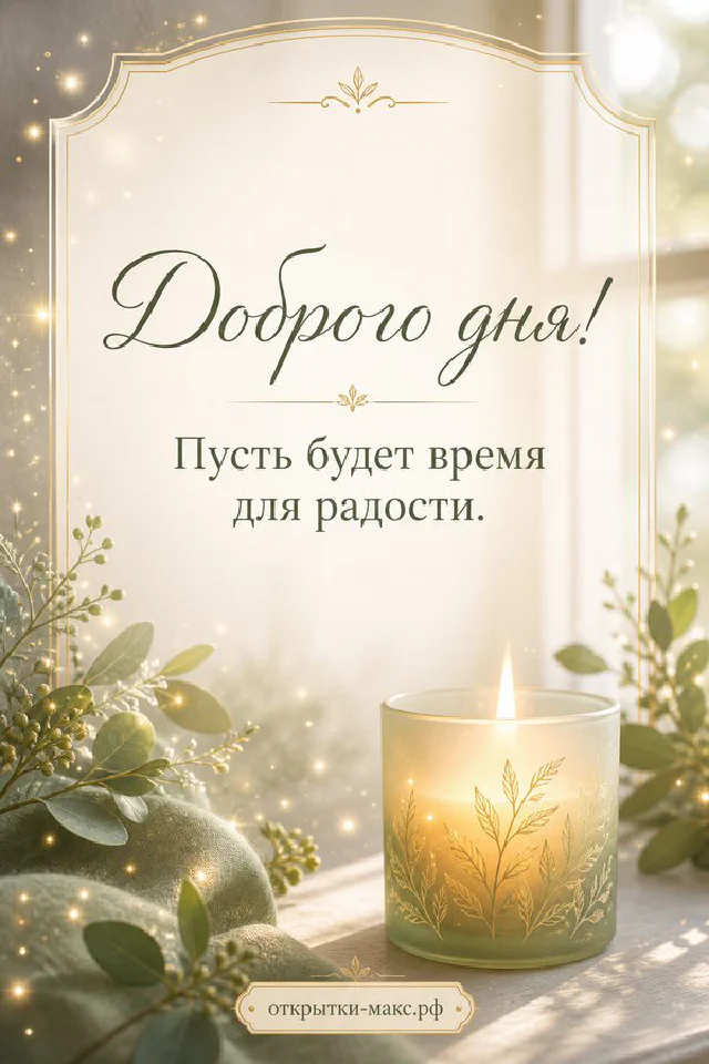 Подснежники, голубые крокусы и жёлтые цветы на фоне светлого неба с надписью Доброго дня — вариант 2