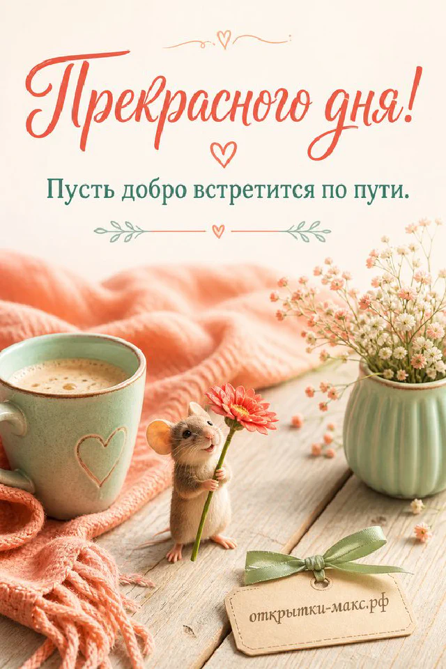 Две зелёные чашки кофе рядом с открыткой и белыми цветами на акварельном желтоватом фоне — вариант 2