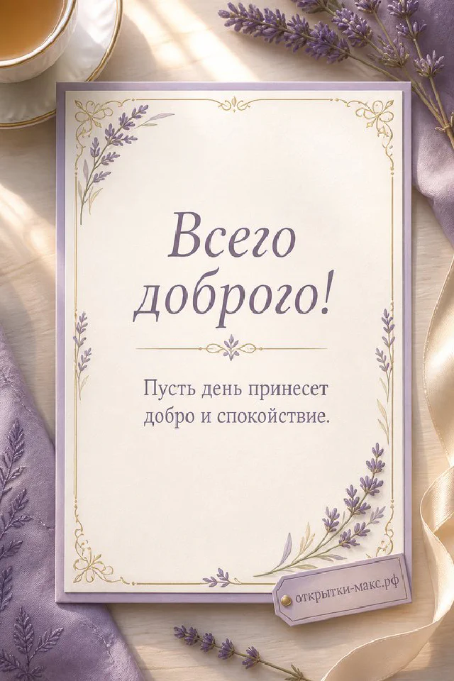 Бумажная открытка с розовыми и белыми цветами, рядом голубой конверт с атласной лентой — вариант 5