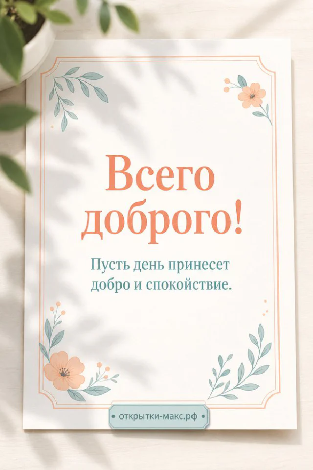 Бумажная открытка с розовыми и белыми цветами, рядом голубой конверт с атласной лентой — вариант 3