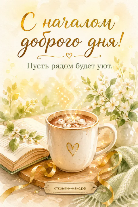 Кружка какао с маршмеллоу и сердечком на деревянной подставке рядом с книгой и цветами