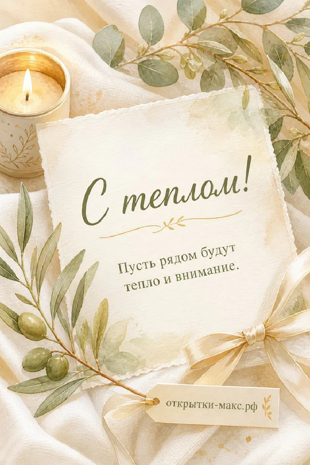 Открытка с нарциссами, колокольчиками, улыбающимся солнцем и синей птицей с надписью С теплом — вариант 4