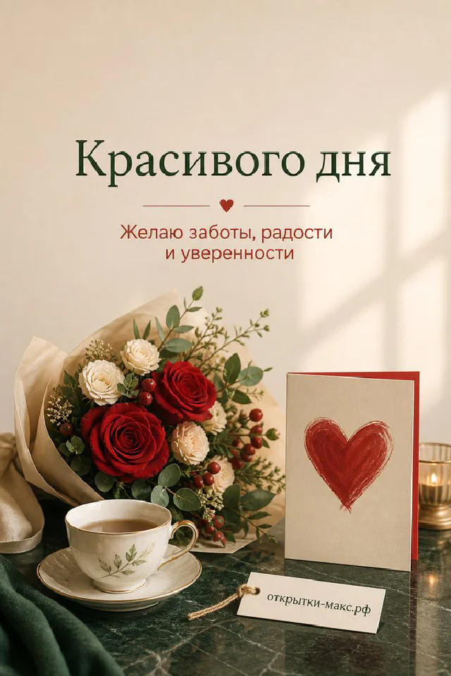 Букет сирени и белых роз рядом с розовым конвертом на белом фоне — вариант 2