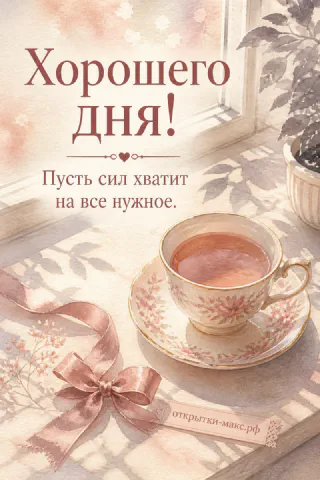 Солнечный стол у окна, чашка кофе и открытка с пожеланием