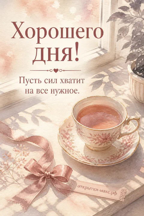 Солнечный стол у окна, чашка кофе и открытка с пожеланием