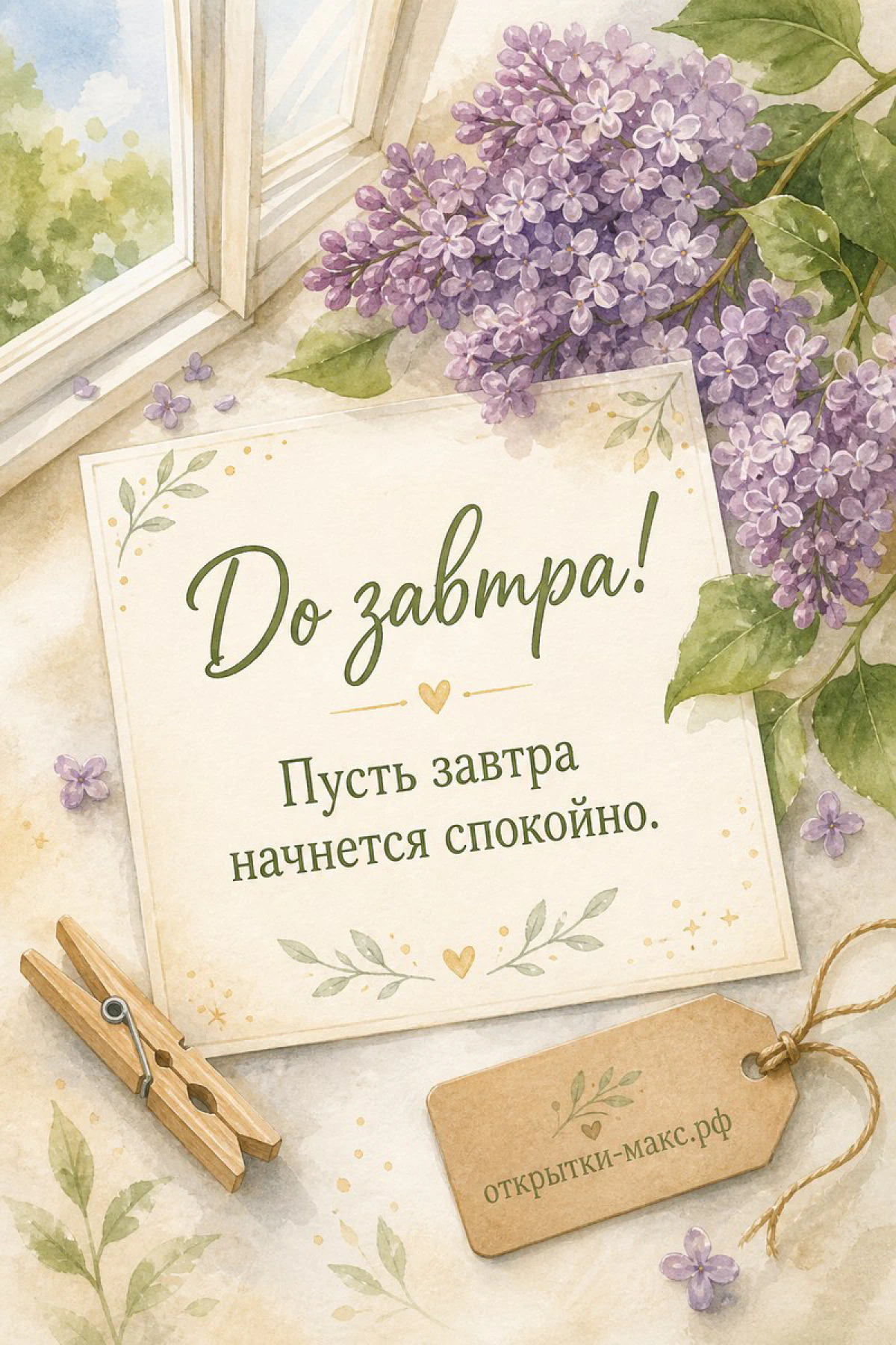 Солнечный стол у окна, чашка кофе и открытка с пожеланием