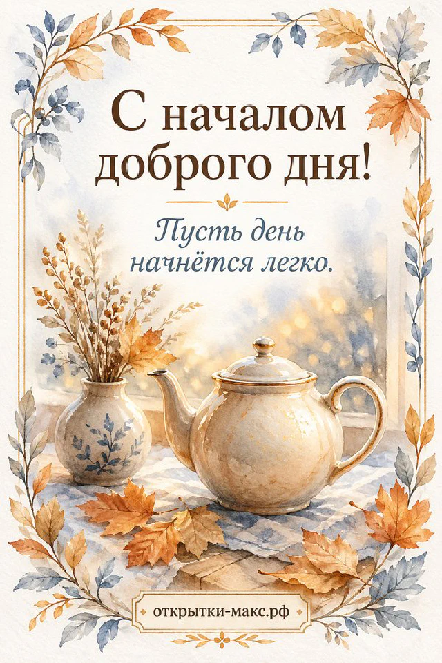 Акварельная открытка с белыми цветами и золотыми лепестками, горящей свечой на деревянном столе — вариант 2