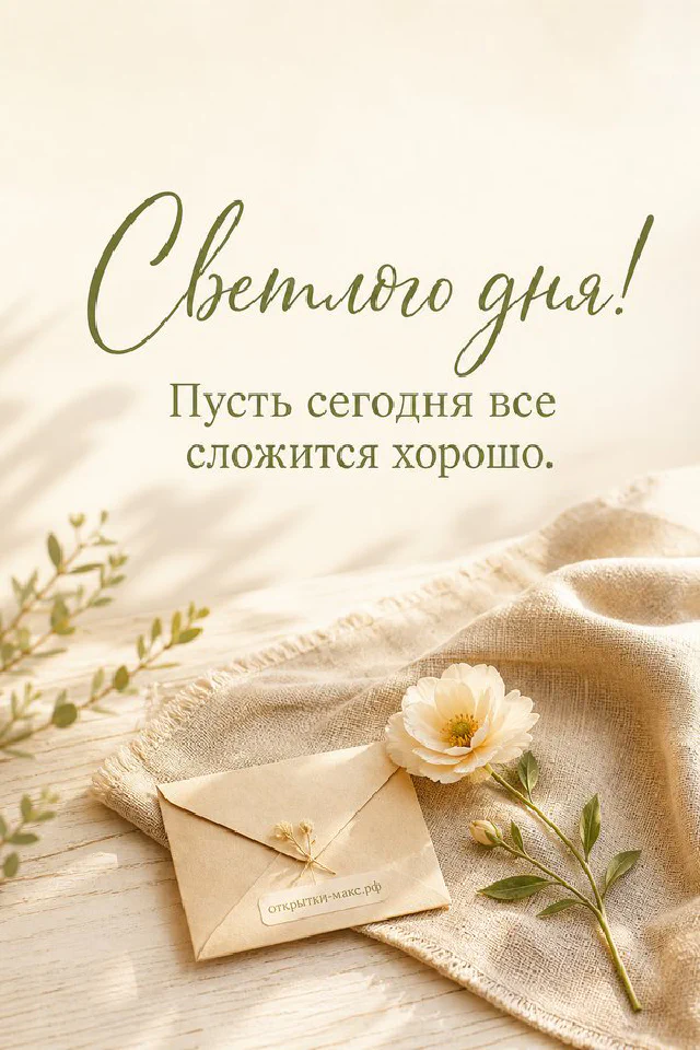 Открытка светлого дня с серой чашкой чая, синим ежедневником и акварельной карточкой с горами на деревянном столе — вариант 4