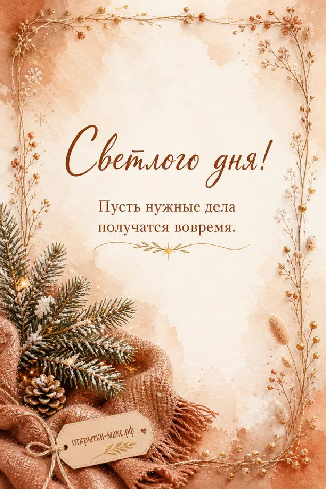 Фиолетовый ежедневник с ручкой, горящая свеча и чашка чая на деревянном столе с надписью Светлого дня — вариант 4