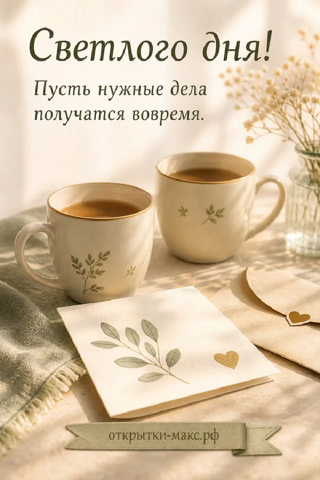 Фиолетовый ежедневник с ручкой, горящая свеча и чашка чая на деревянном столе с надписью Светлого дня — вариант 5