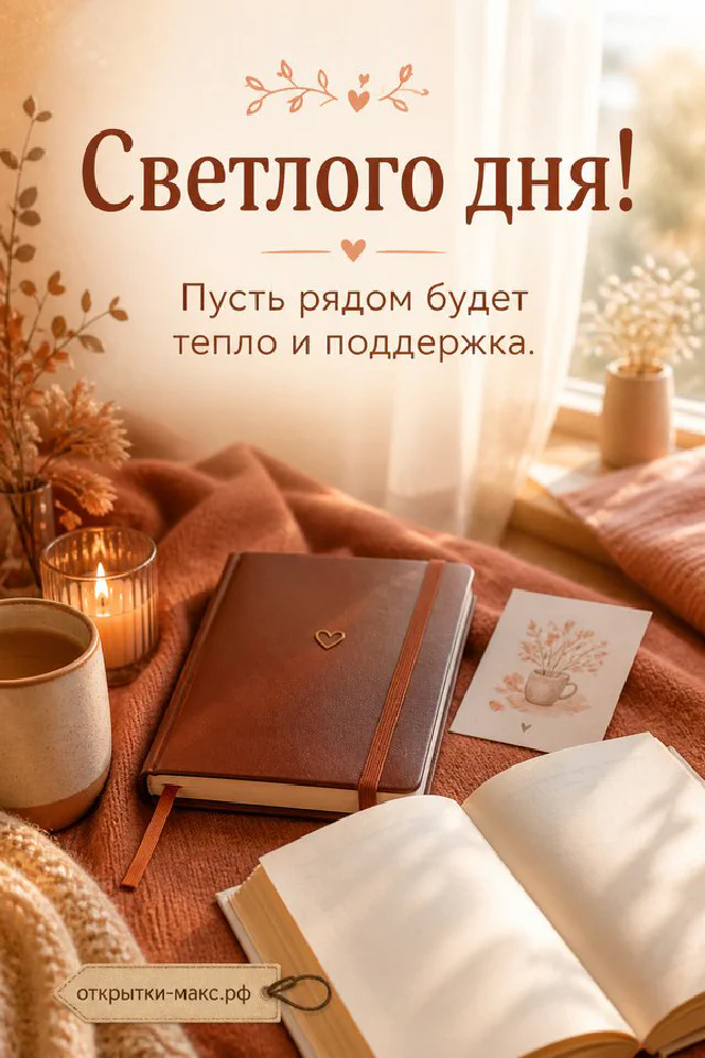Открытка с летней дорогой в поле, цветами и надписью Светлого дня на пастельном фоне — вариант 2