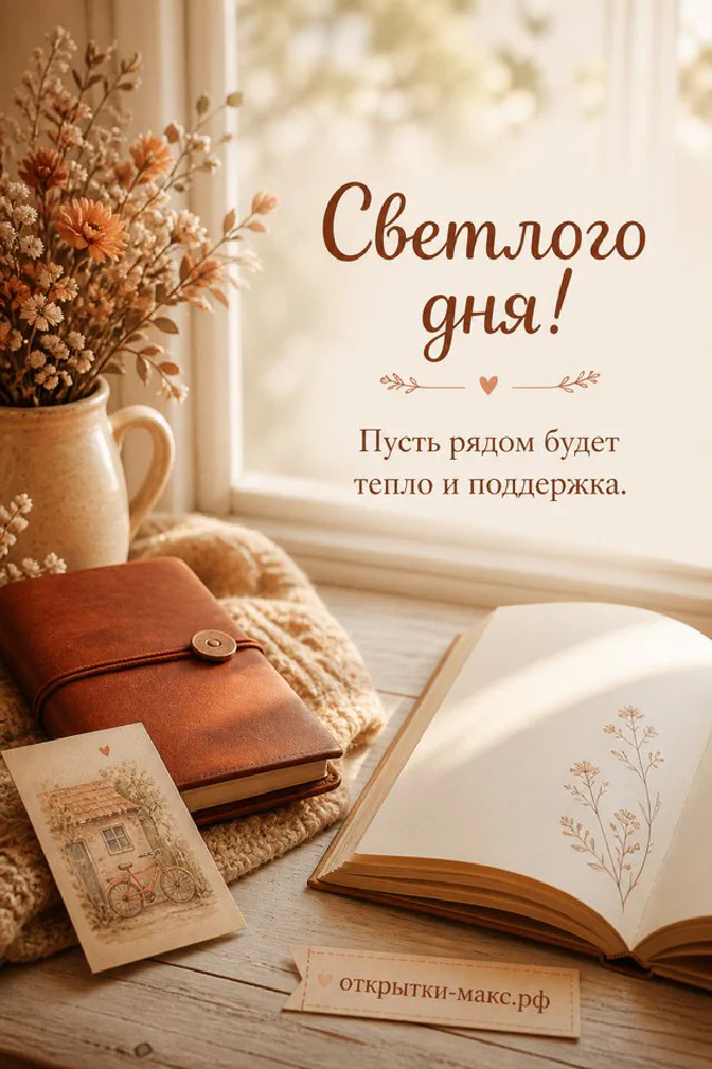 Открытка с летней дорогой в поле, цветами и надписью Светлого дня на пастельном фоне — вариант 4