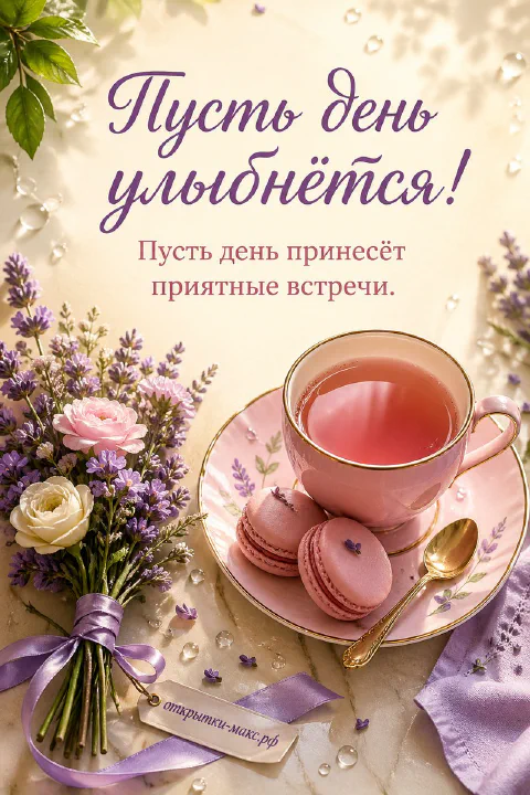 Светлый городской день, букет на столе и чистая карточка