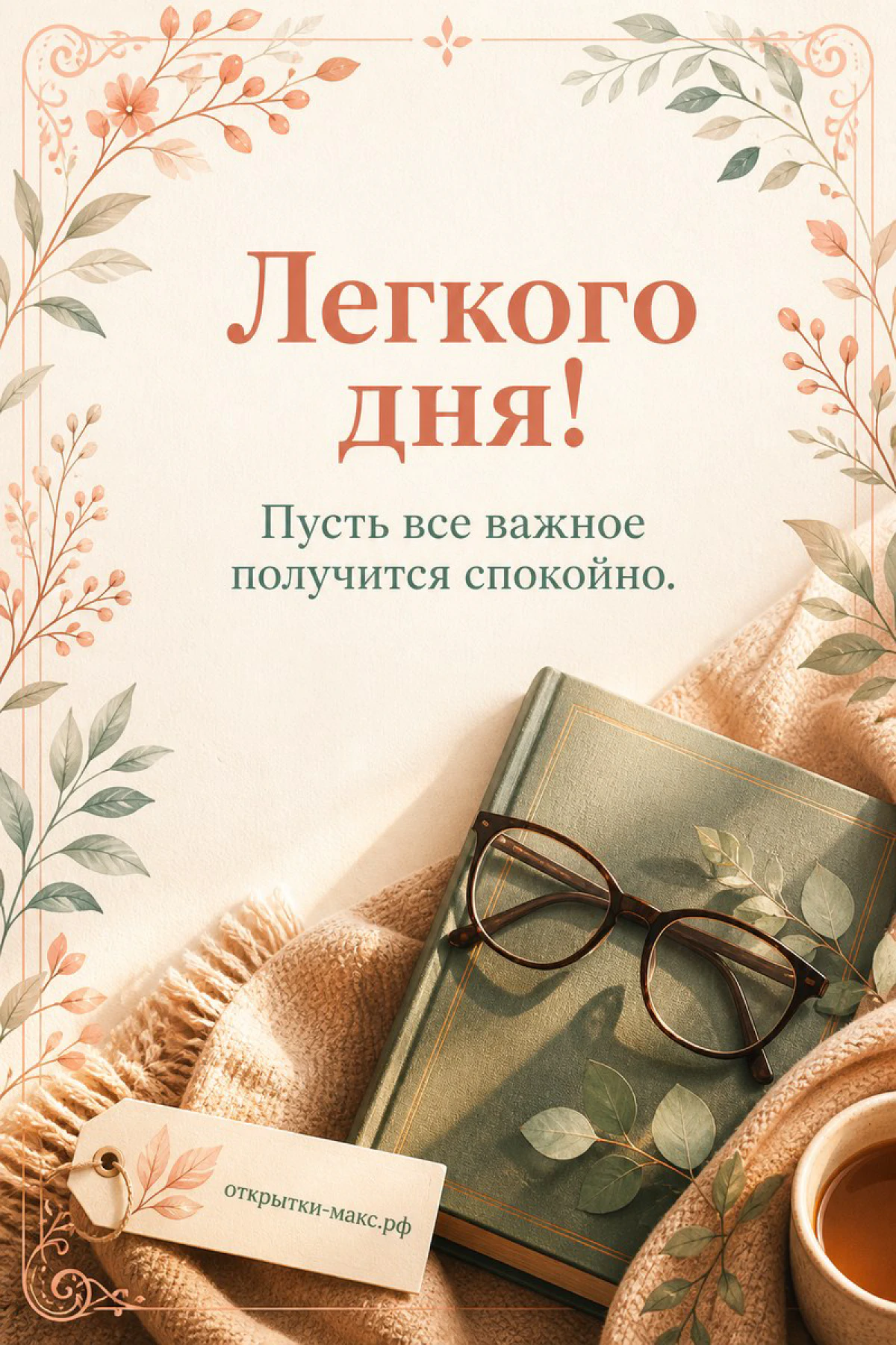 Светлый городской день, букет на столе и чистая карточка
