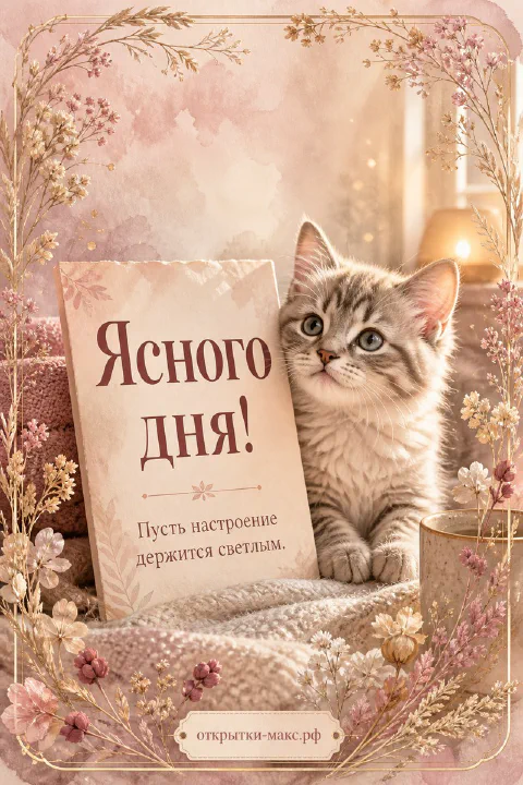 Светлый городской день, букет на столе и чистая карточка