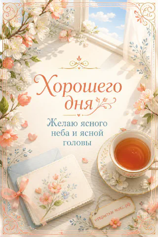 Светлый городской день, букет на столе и чистая карточка