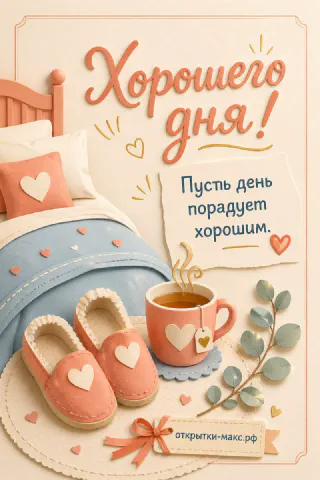 Розовые тапочки с сердечками, чашка чая с сердечком и ветка эвкалипта на пастельном фоне