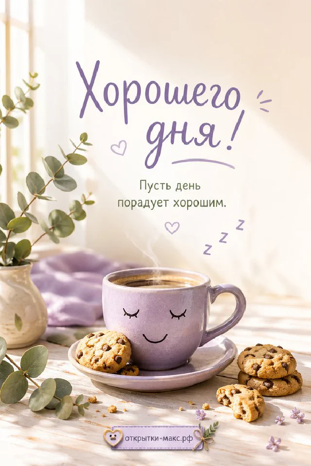 Розовые тапочки с сердечками, чашка чая с сердечком и ветка эвкалипта на пастельном фоне — вариант 5