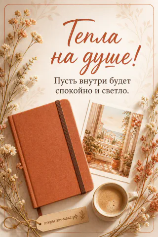 Коричневый ежедневник и чашка кофе с пенкой рядом с полароидным фото и сухоцветами на бежевом фоне
