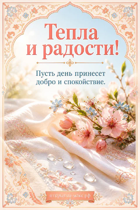 Розовые цветы сакуры на светлой кружевной ткани с каплями воды в солнечный день