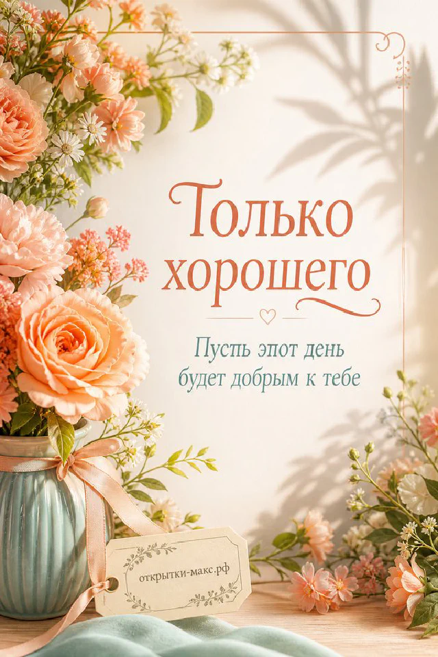 Белые розы в букете рядом с фарфоровой чашкой и маленькой открыткой на белом фоне — вариант 2