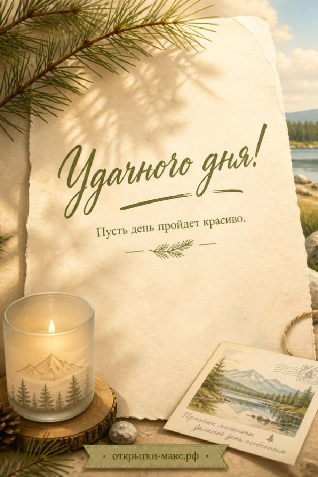 Открытка удачного дня с акварельными синими подснежниками и жёлтыми нарциссами у голубой вазы на белом фоне — вариант 5
