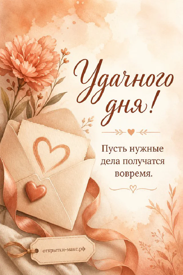 Круглый венок из сухих цветов, колосьев и хризантем на персиковом фоне с надписью Удачного дня — вариант 5