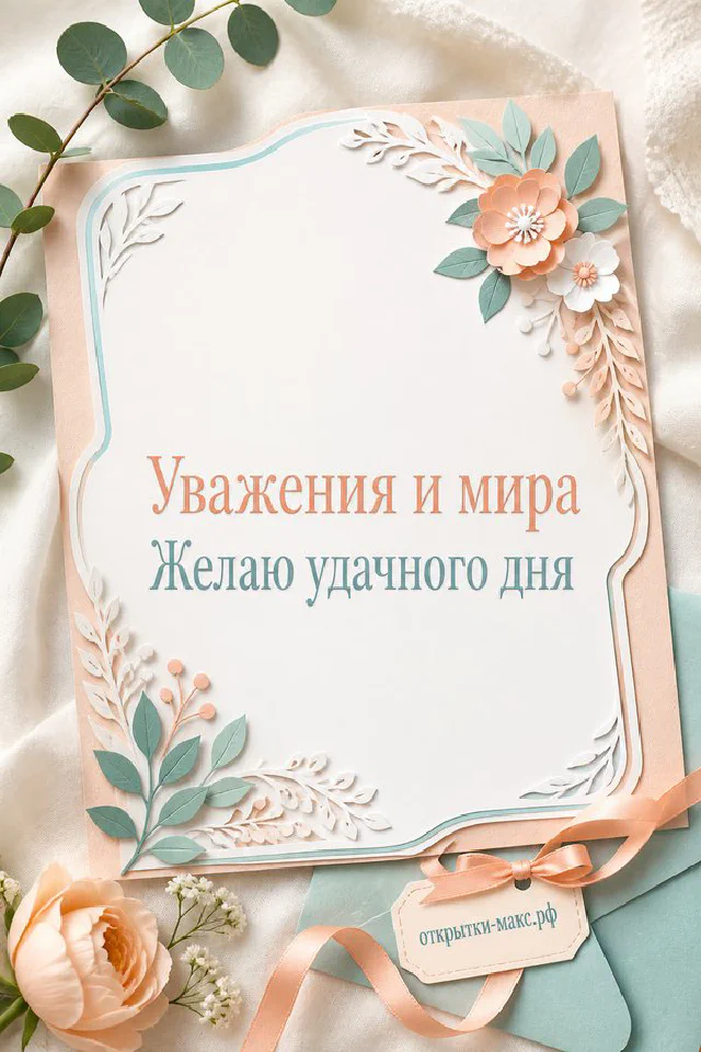 Открытка с белым голубем на фоне мятных и персиковых листьев — вариант 7