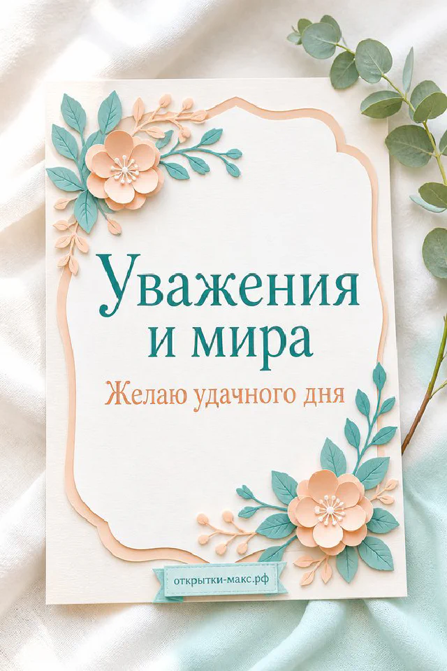 Открытка с белым голубем на фоне мятных и персиковых листьев — вариант 3