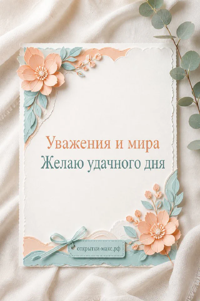 Открытка с белым голубем на фоне мятных и персиковых листьев — вариант 4