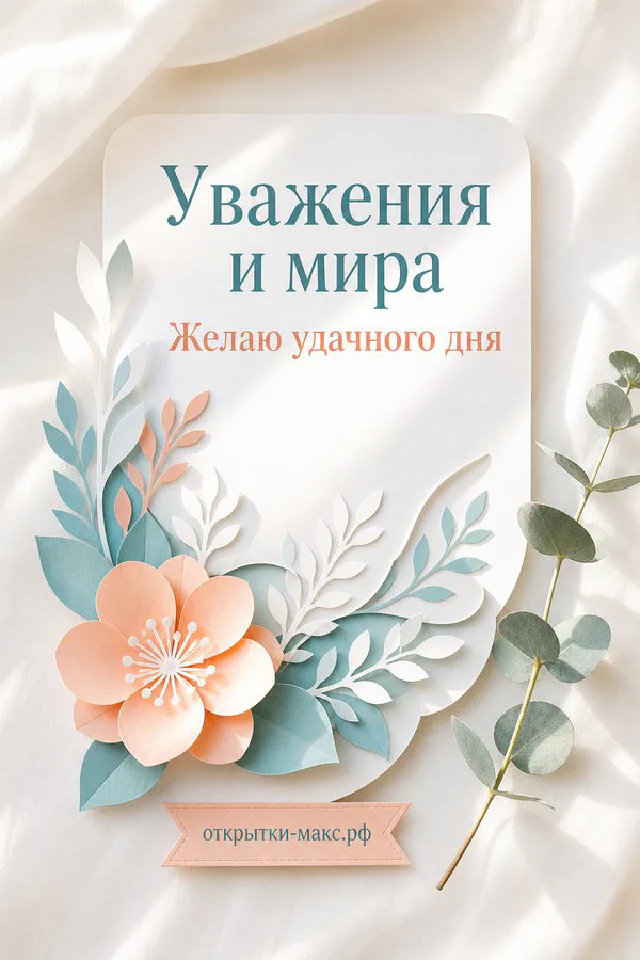 Открытка с белым голубем на фоне мятных и персиковых листьев — вариант 8