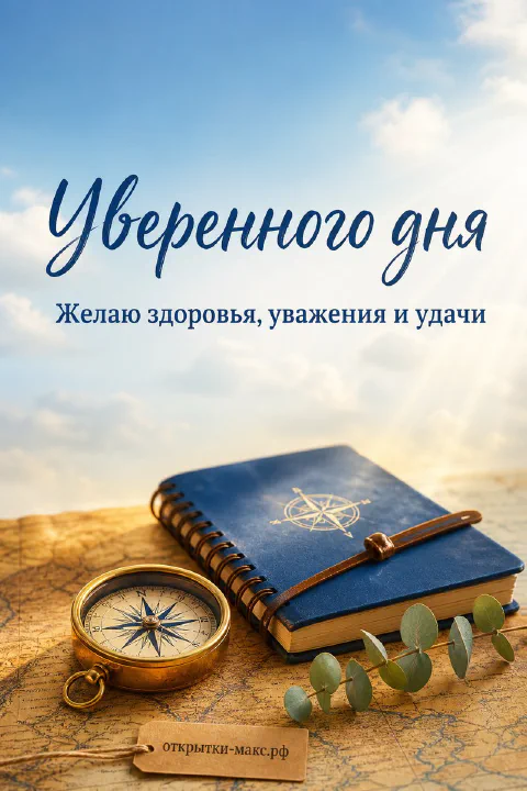 Открытка с золотым компасом и синим блокнотом на фоне старинной морской карты