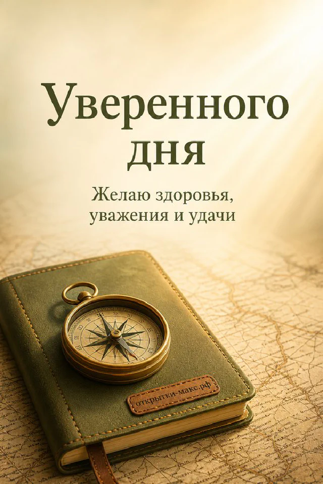 Открытка с золотым компасом и синим блокнотом на фоне старинной морской карты — вариант 3