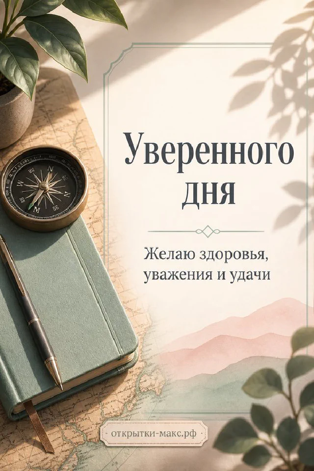 Открытка с золотым компасом и синим блокнотом на фоне старинной морской карты — вариант 6