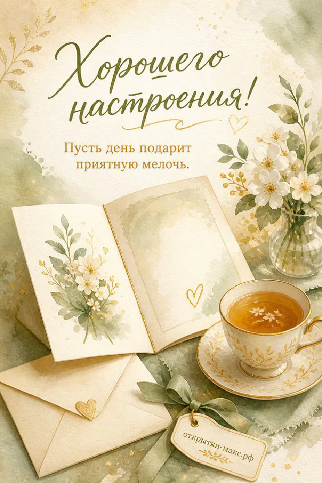Чашка чая с лимоном и мятой, открытый блокнот с рисунком солнышка и надпись Хорошего настроения — вариант 2
