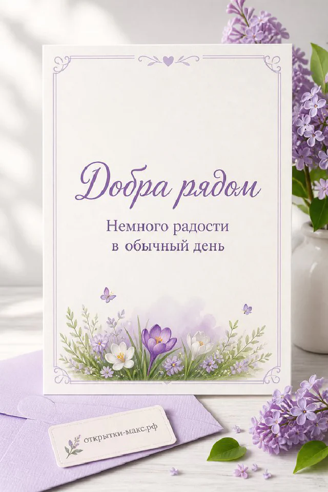 Акварельная открытка с жёлтым подсолнухом на голубом фоне рядом с вазой и мимозой — вариант 2