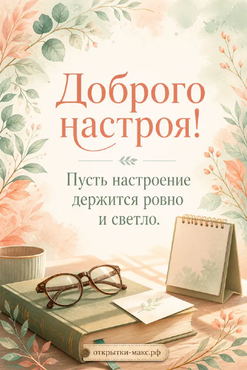 Стопка книг с очками и перекидным блокнотом на столе среди зелёных и осенних листьев