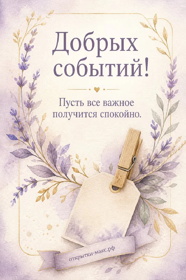 Горящая свеча в стакане и длинная открытка с лавандой и лиловым бантом на светлом фоне — вариант 2