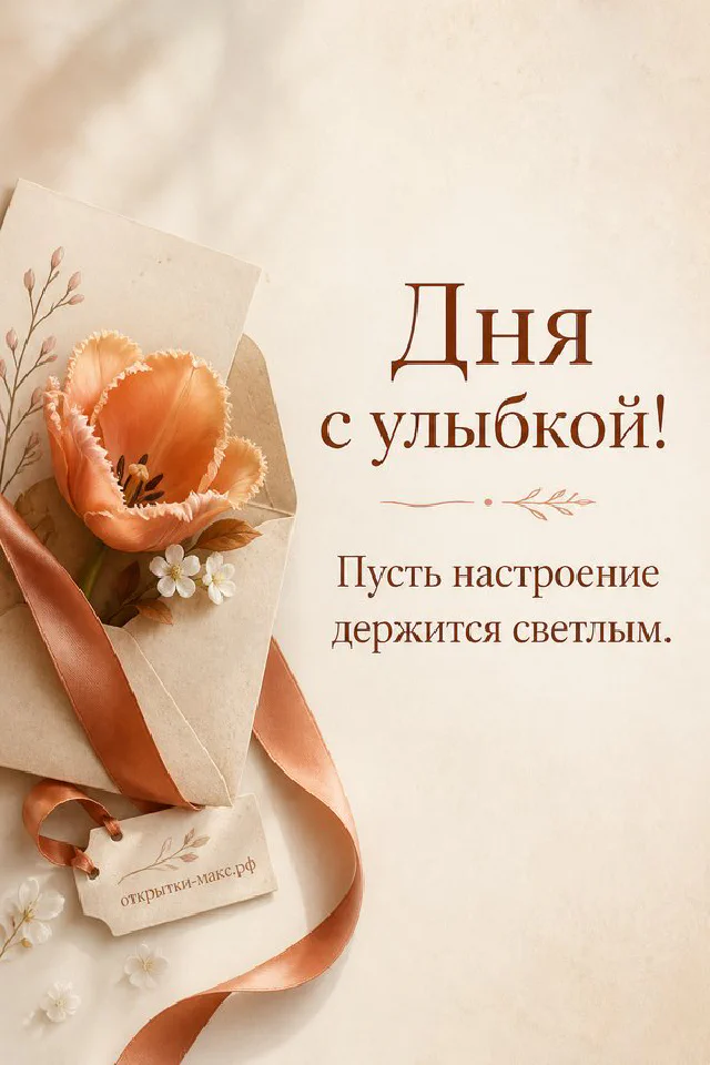 Нежная открытка настроения: венок из ветвей, розовый пион в вазе и письмо с сердечком — вариант 3