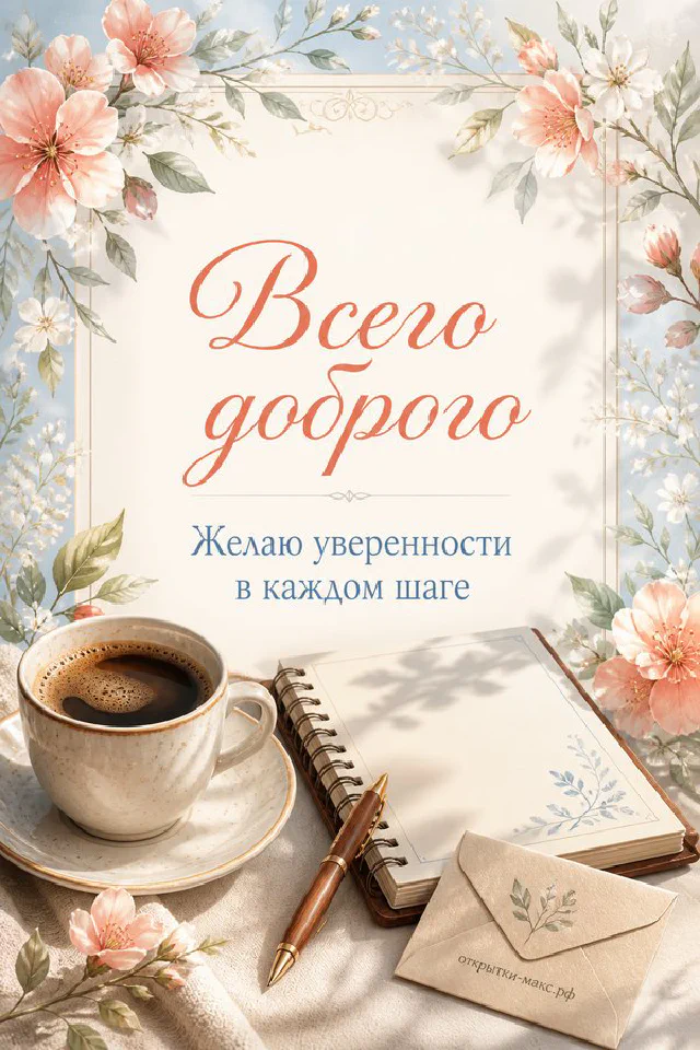 Синяя чашка чая с якорем и блокнот с рисунком гор на столе у моря с подсолнухом — вариант 2