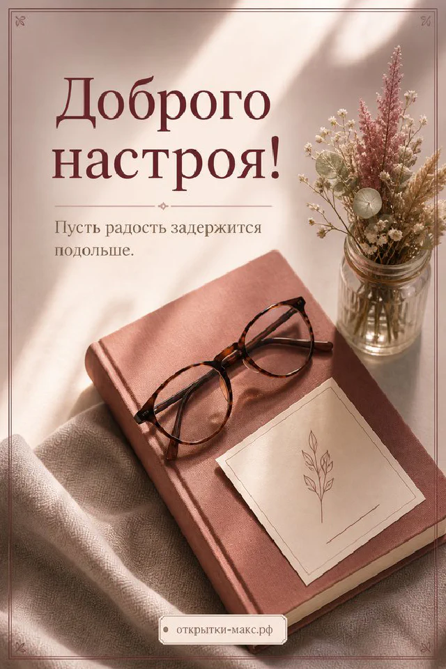 Акварельная мышка в розовом платье с чашкой кофе на открытке с сердечками — вариант 2