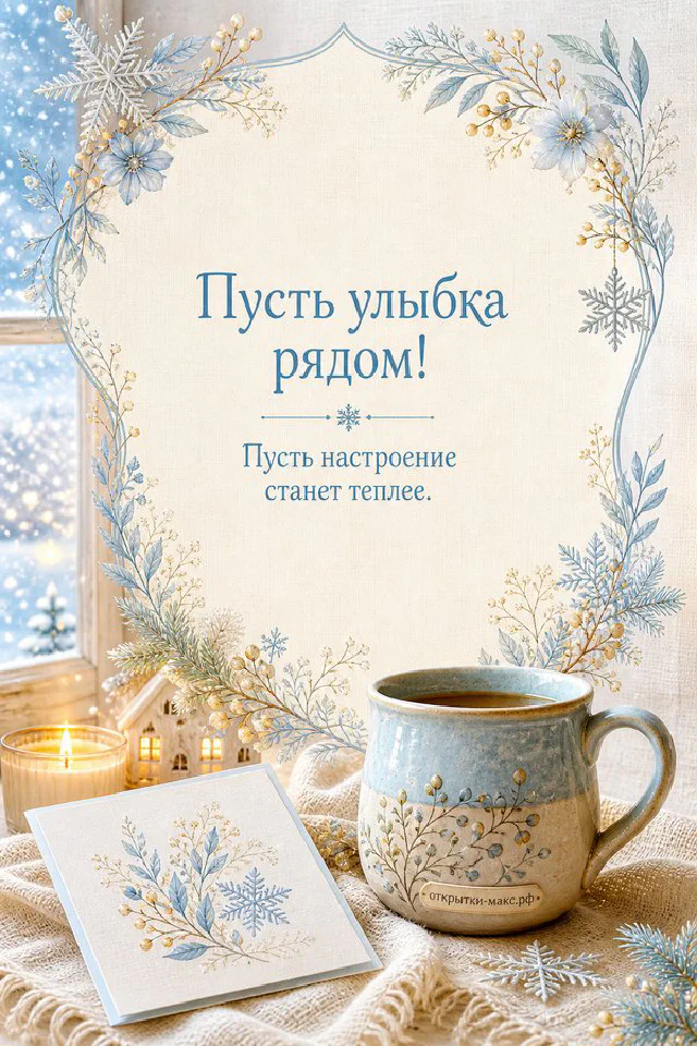 Чашка кофе со смайликом из пенки, лаванда и печенье с сердечком рядом с открыткой — вариант 3