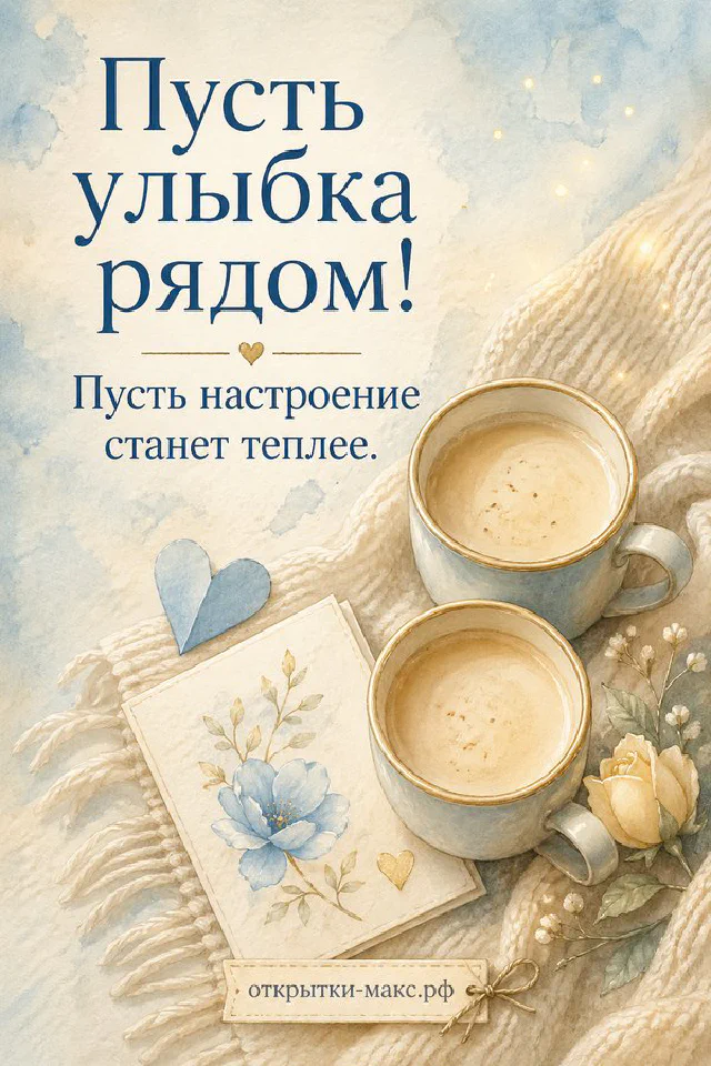 Чашка кофе со смайликом из пенки, лаванда и печенье с сердечком рядом с открыткой — вариант 4