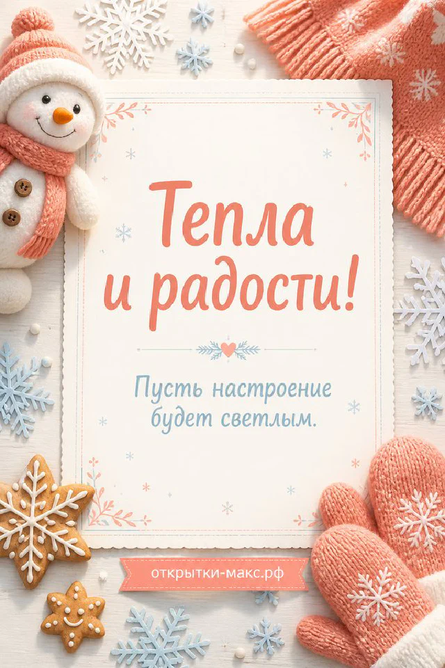 Акварельная открытка с розовыми цветами и розовый конверт на кремовом фоне с надписью Тепла и радости — вариант 7