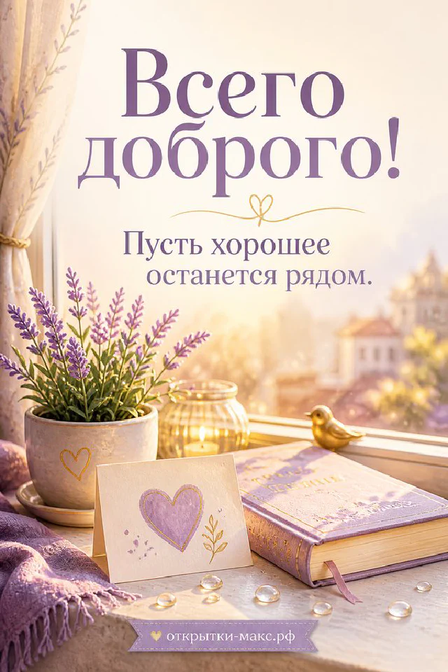 Открытка с красными тюльпанами в корзине и цветущими белыми ветками на бежевом фоне с надписью Всего доброго — вариант 8