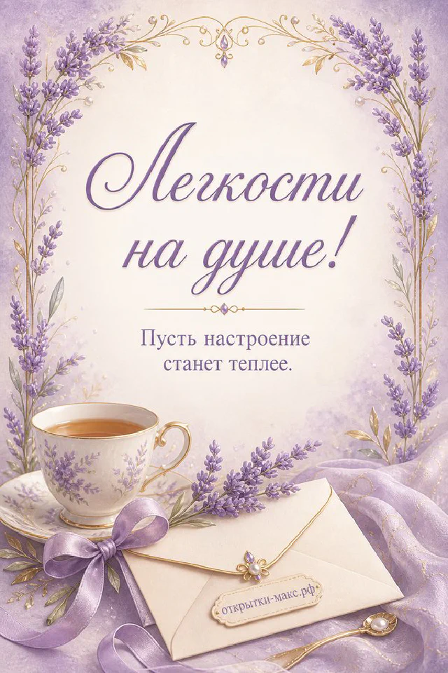 Акварельная рамка из розовых и белых цветов, блокнот и чашка у светлого окна, надпись Лёгкости на душе — вариант 2
