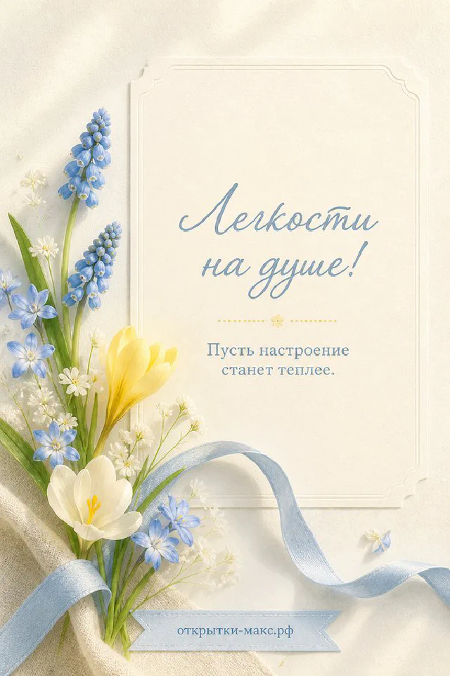 Акварельная рамка из розовых и белых цветов, блокнот и чашка у светлого окна, надпись Лёгкости на душе — вариант 5