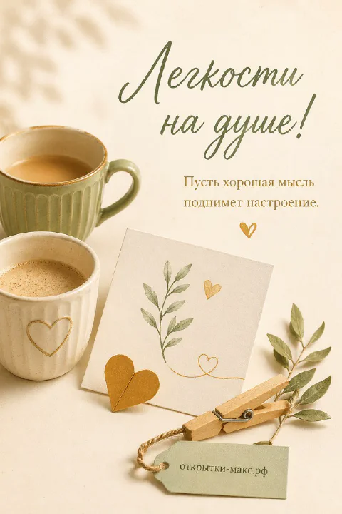 Две кружки кофе, бумажная открытка с нарисованным листиком и золотые сердечки на бежевом фоне
